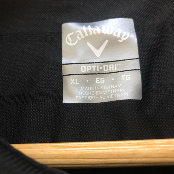Callaway Golf Mens Shirt XL Black Solid Polo Collar Short Sleeve Logo Opti Dri - Picture 9 of 9